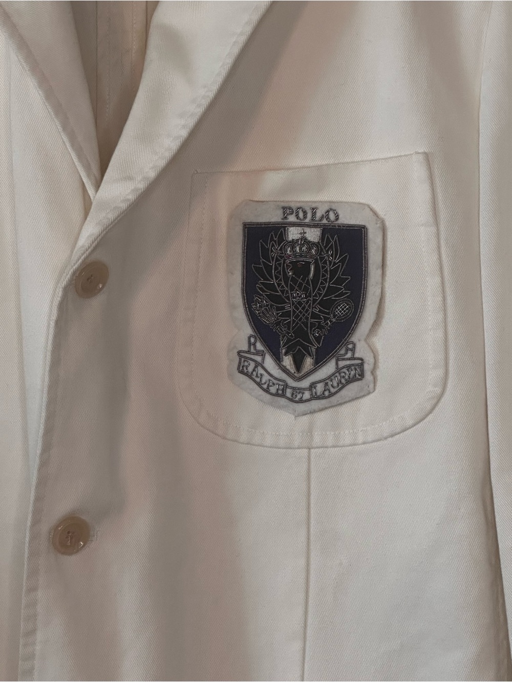 White POLO Ralph Lauren Vintage 100% Cotton Denim Blazer Suit Jacket - Picture 3 of 15